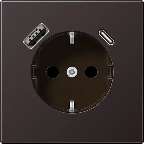 JUNG AL 1520-15 CA D wandcontactdoos randaarde Safety+ met USB type A en C LS990 dark gelakt aluminium