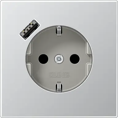 JUNG AL 1520-18 A wandcontactdoos randaarde Safety+ met USB-A LS990 aluminium