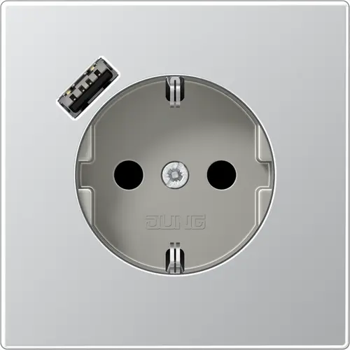 JUNG AL 1520-18 A wandcontactdoos randaarde Safety+ met USB-A LS990 aluminium