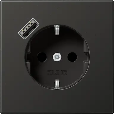 JUNG AL 1520-18 A AN wandcontactdoos randaarde Safety+ met USB-A LS990 antraciet gelakt aluminium