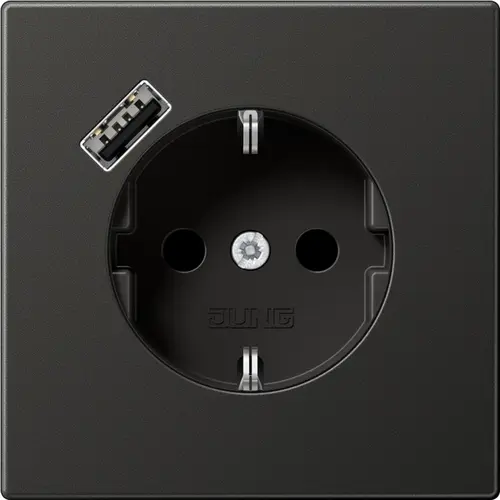 JUNG AL 1520-18 A AN wandcontactdoos randaarde Safety+ met USB-A LS990 antraciet gelakt aluminium