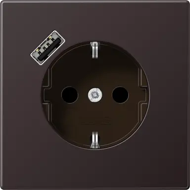JUNG AL 1520-18 A D wandcontactdoos randaarde Safety+ met USB-A LS990 dark gelakt aluminium