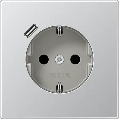 JUNG AL 1520-18 C wandcontactdoos randaarde Safety+ met USB-C LS990 aluminium