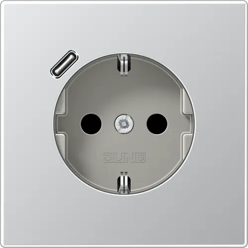 JUNG AL 1520-18 C wandcontactdoos randaarde Safety+ met USB-C LS990 aluminium