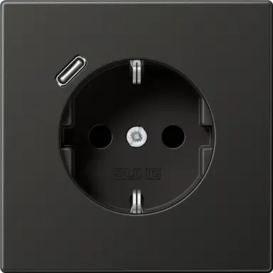 JUNG AL 1520-18 C AN wandcontactdoos randaarde Safety+ met USB-C LS990 antraciet gelakt aluminium