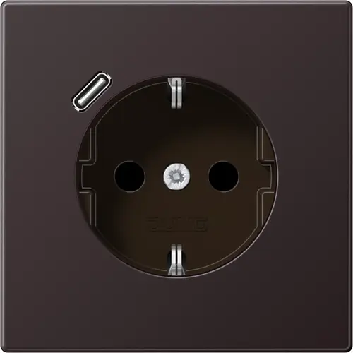 JUNG AL 1520-18 C D wandcontactdoos randaarde Safety+ met USB-C LS990 dark gelakt aluminium