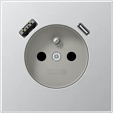 JUNG AL 1520 F-15 CA wandcontactdoos penaarde Safety+ met USB type A en C LS990 aluminium