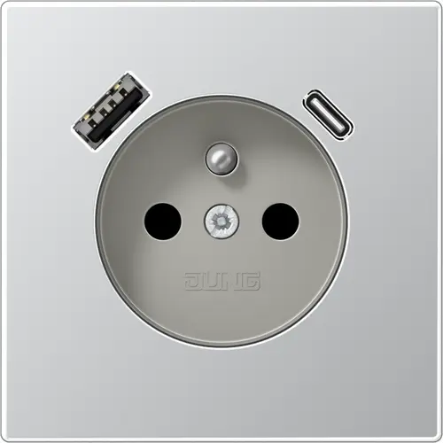 JUNG AL 1520 F-15 CA wandcontactdoos penaarde Safety+ met USB type A en C LS990 aluminium