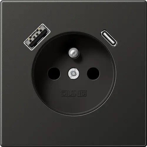 JUNG AL 1520 F-15 CA AN wandcontactdoos penaarde Safety+ met USB type A en C LS990 antraciet gelakt aluminium
