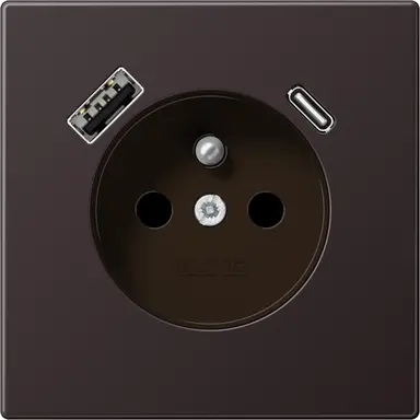 JUNG AL 1520 F-15 CA D wandcontactdoos penaarde Safety+ met USB type A en C LS990 dark gelakt aluminium