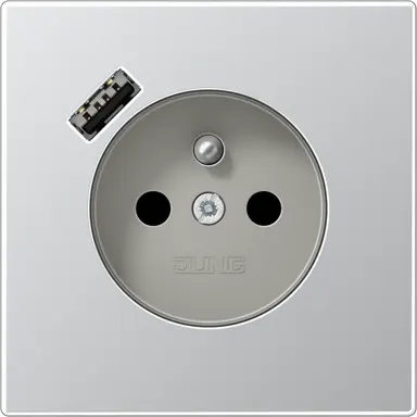 JUNG AL 1520 F-18 A wandcontactdoos penaarde Safety+ met USB type A LS990 aluminium