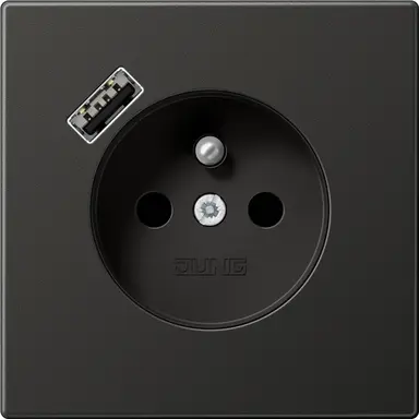 JUNG AL 1520 F-18 A AN wandcontactdoos penaarde Safety+ met USB type A LS990 antraciet gelakt aluminium