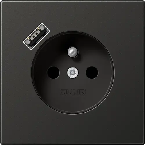 JUNG AL 1520 F-18 A AN wandcontactdoos penaarde Safety+ met USB type A LS990 antraciet gelakt aluminium