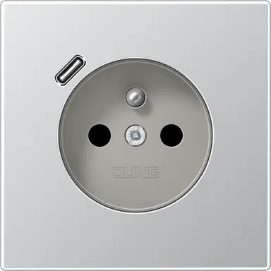 JUNG AL 1520 F-18 C wandcontactdoos penaarde Safety+ met USB type C LS990 aluminium
