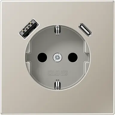 JUNG ES 1520-15 CA wandcontactdoos randaarde Safety+ met USB type A en C LS990 edelstaal