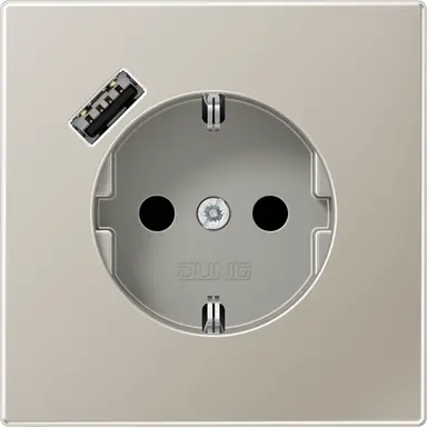 JUNG ES 1520-18 A wandcontactdoos randaarde Safety+ met USB-A LS990 edelstaal