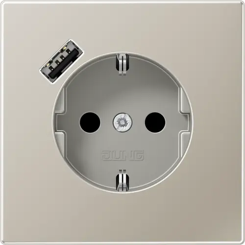 JUNG ES 1520-18 A wandcontactdoos randaarde Safety+ met USB-A LS990 edelstaal