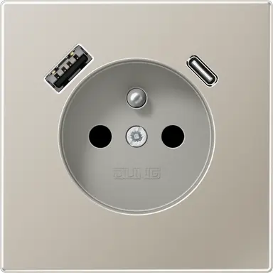 JUNG ES 1520 F-15 CA wandcontactdoos penaarde Safety+ met USB type A en C LS990 edelstaal