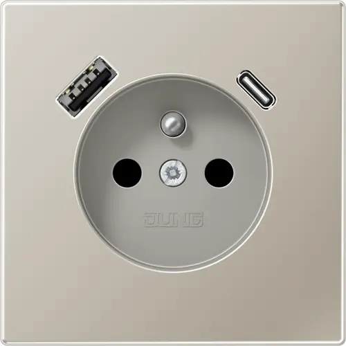 JUNG ES 1520 F-15 CA wandcontactdoos penaarde Safety+ met USB type A en C LS990 edelstaal