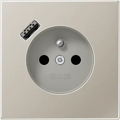 JUNG ES 1520 F-18 A wandcontactdoos penaarde Safety+ met USB type A LS990 edelstaal