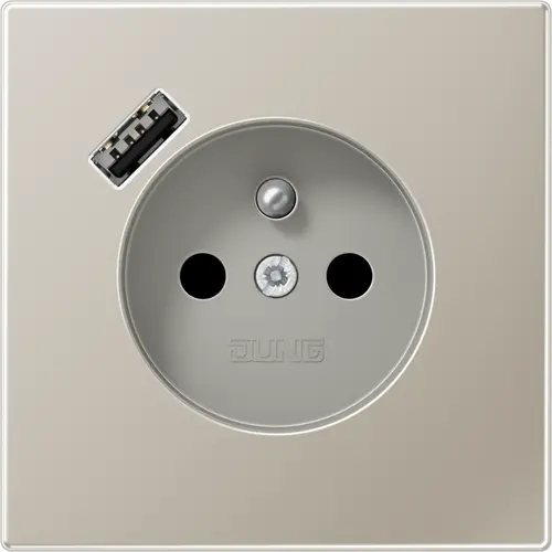 JUNG ES 1520 F-18 A wandcontactdoos penaarde Safety+ met USB type A LS990 edelstaal