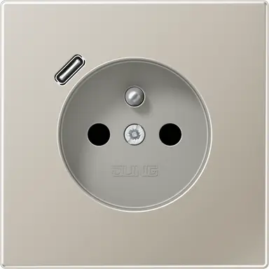 JUNG ES 1520 F-18 C wandcontactdoos penaarde Safety+ met USB type C LS990 edelstaal