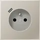 JUNG ES 1520 F-18 C wandcontactdoos penaarde Safety+ met USB type C LS990 edelstaal