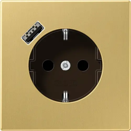 JUNG ME 1520-18 A C wandcontactdoos randaarde Safety+ met USB-A LS990 messing klassiek