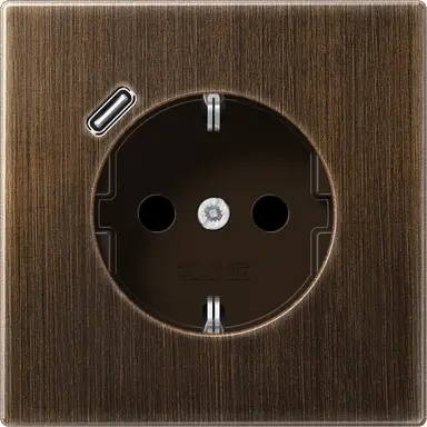 JUNG ME 1520-18 C AT wandcontactdoos randaarde Safety+ met USB-C LS990 messing antiek