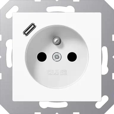 JUNG A 1520 F-18 C WW wandcontactdoos penaarde Safety+ met USB type C A-range alpine wit