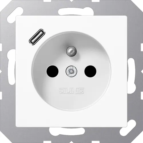 JUNG A 1520 F-18 C WW wandcontactdoos penaarde Safety+ met USB type C A-range alpine wit