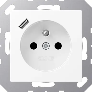 JUNG A 1520 F-18 C WWM wandcontactdoos penaarde Safety+ met USB type C A-range sneeuwwit mat