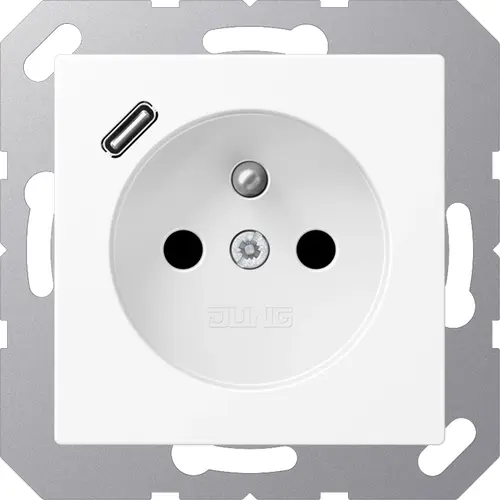 JUNG A 1520 F-18 C WWM wandcontactdoos penaarde Safety+ met USB type C A-range sneeuwwit mat