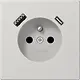 JUNG LS 1520 F-15 CA LG wandcontactdoos penaarde Safety+ met USB type A en C LS990 lichtgrijs