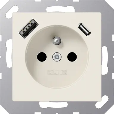 JUNG A 1520 F-15 CA wandcontactdoos penaarde Safety+ met USB type A en C A-range creme