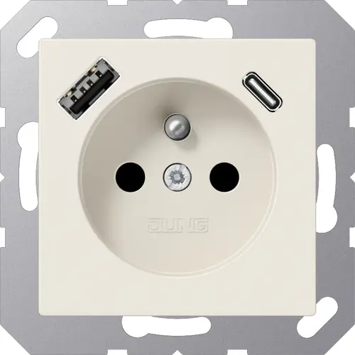 JUNG A 1520 F-15 CA wandcontactdoos penaarde Safety+ met USB type A en C A-range creme