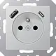 JUNG A 1520 F-15 CA AL wandcontactdoos penaarde Safety+ met USB type A en C A-range aluminium