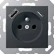 JUNG A 1520 F-15 CA ANM wandcontactdoos penaarde Safety+ met USB type A en C A-range antraciet mat