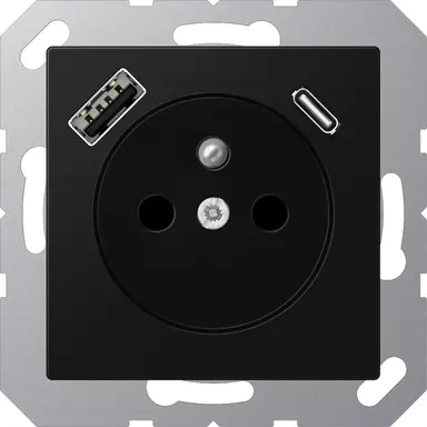 JUNG A 1520 F-15 CA SWM wandcontactdoos penaarde Safety+ met USB type A en C A-range grafietzwart mat
