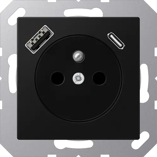 JUNG A 1520 F-15 CA SWM wandcontactdoos penaarde Safety+ met USB type A en C A-range grafietzwart mat