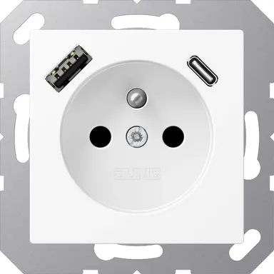 JUNG A 1520 F-15 CA WWM wandcontactdoos penaarde Safety+ met USB type A en C A-range sneeuwwit mat