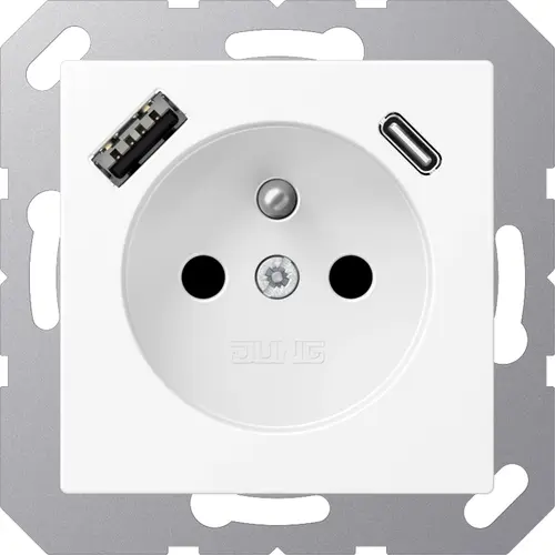 JUNG A 1520 F-15 CA WWM wandcontactdoos penaarde Safety+ met USB type A en C A-range sneeuwwit mat