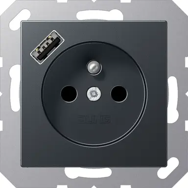 JUNG A 1520 F-18 A ANM wandcontactdoos penaarde Safety+ met USB type A A-range antraciet mat