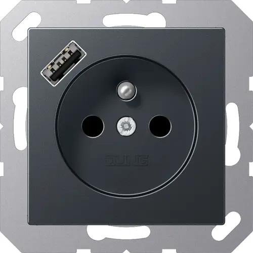 JUNG A 1520 F-18 A ANM wandcontactdoos penaarde Safety+ met USB type A A-range antraciet mat