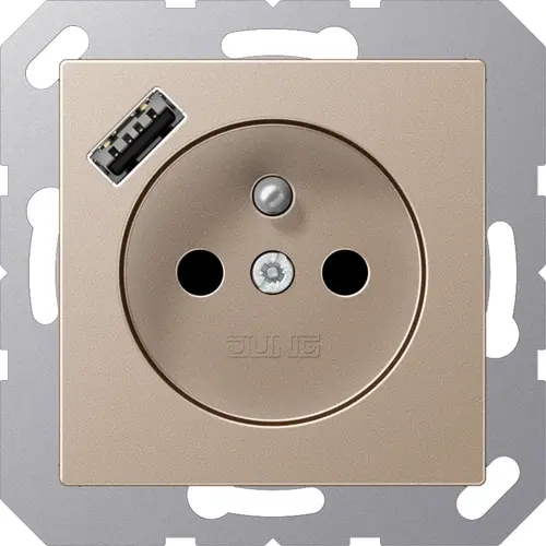 JUNG A 1520 F-18 A CH wandcontactdoos penaarde Safety+ met USB type A A-range champagne