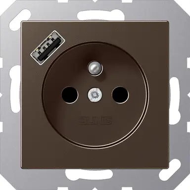 JUNG A 1520 F-18 A MO wandcontactdoos penaarde Safety+ met USB type A A-range mokka
