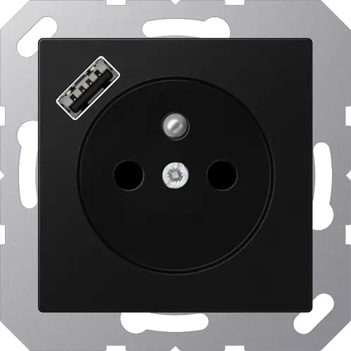 JUNG A 1520 F-18 A SWM wandcontactdoos penaarde Safety+ met USB type A A-range grafietzwart mat