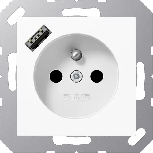 JUNG A 1520 F-18 A WW wandcontactdoos penaarde Safety+ met USB type A A-range alpine wit
