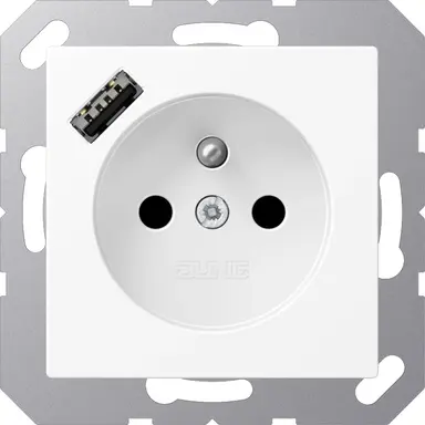 JUNG A 1520 F-18 A WWM wandcontactdoos penaarde Safety+ met USB type A A-range sneeuwwit mat