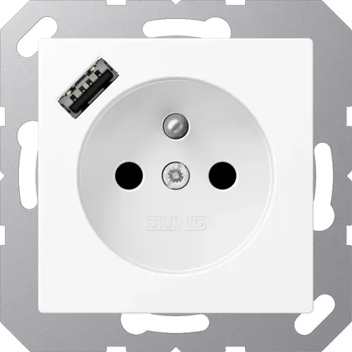 JUNG A 1520 F-18 A WWM wandcontactdoos penaarde Safety+ met USB type A A-range sneeuwwit mat